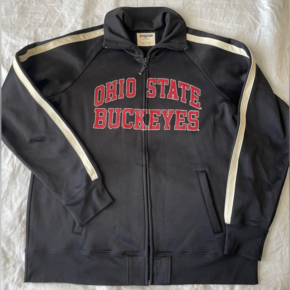 #221 Ohio State University Buckeyes Track Jacket Men's Large Black Polyester - Picture 2 of 16